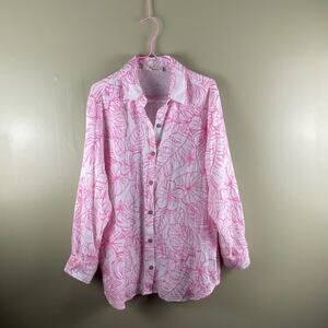 Ocean Drive floral gauze button down blouse